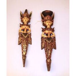 2er-Set asiatische Wandfiguren aus Holz, handgeschnitzt