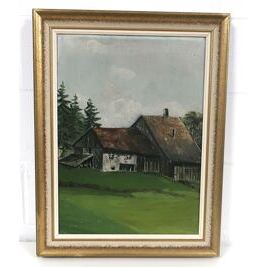 Ölgemälde, ländliche Landschaft mit einem Bauernhaus