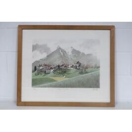 Lithographie Gruyères im Frühling